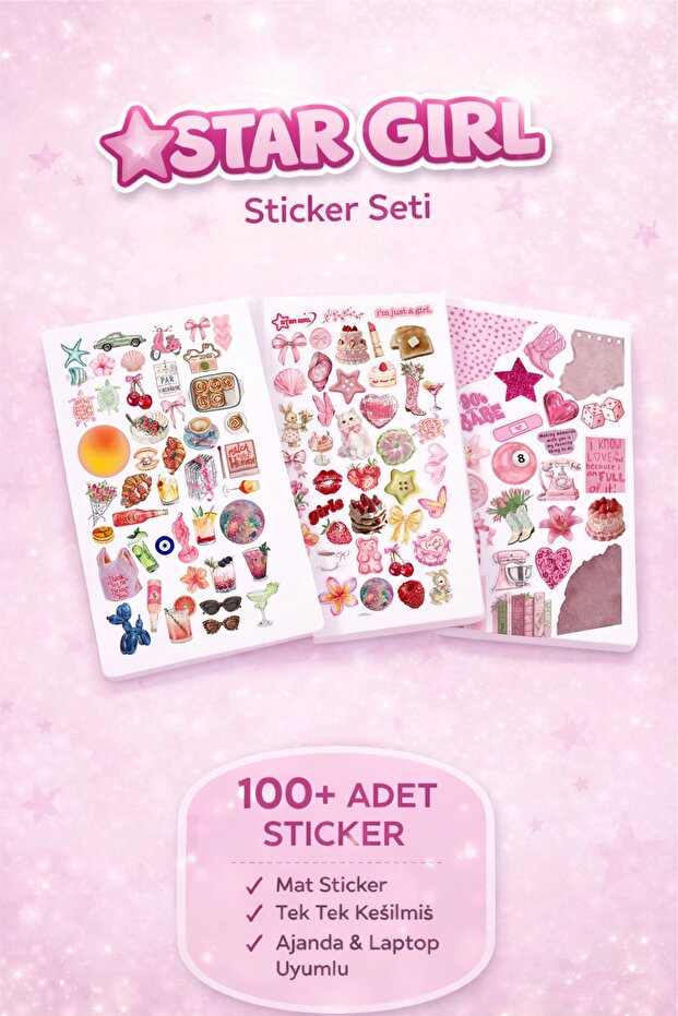 LABELOVE Star Girl 100+ Parça Sticker Set – Coquette & Pink Aesthetic Planner Sticker