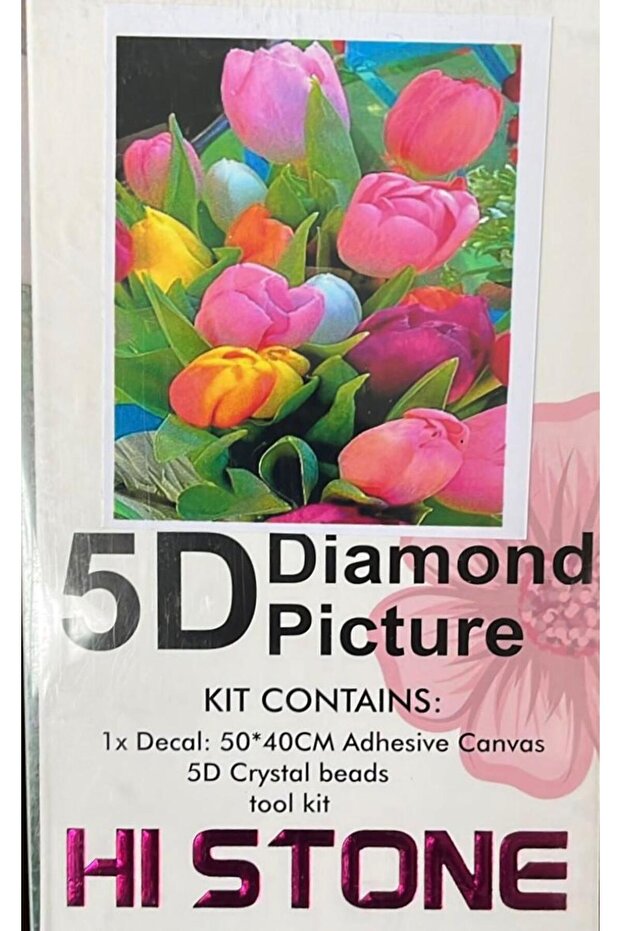 5D Diamond Bead Bonding Stone Processing Mosaic Tapestry "Tulips" 50X40 cm