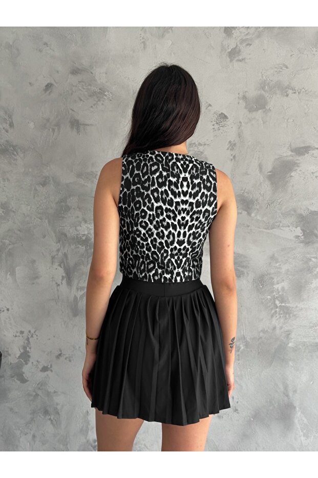 Leopard Print Buttoned Slim Vest - 3