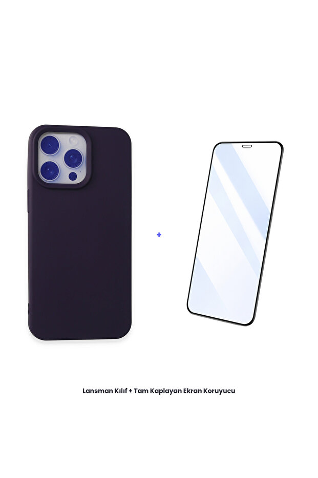 حافظة لانشريشن لهاتف آيفون 15 برو ماكس + مجموعة واقي شاشة مضاد للكهرباء الساكنة - أرجواني - 1