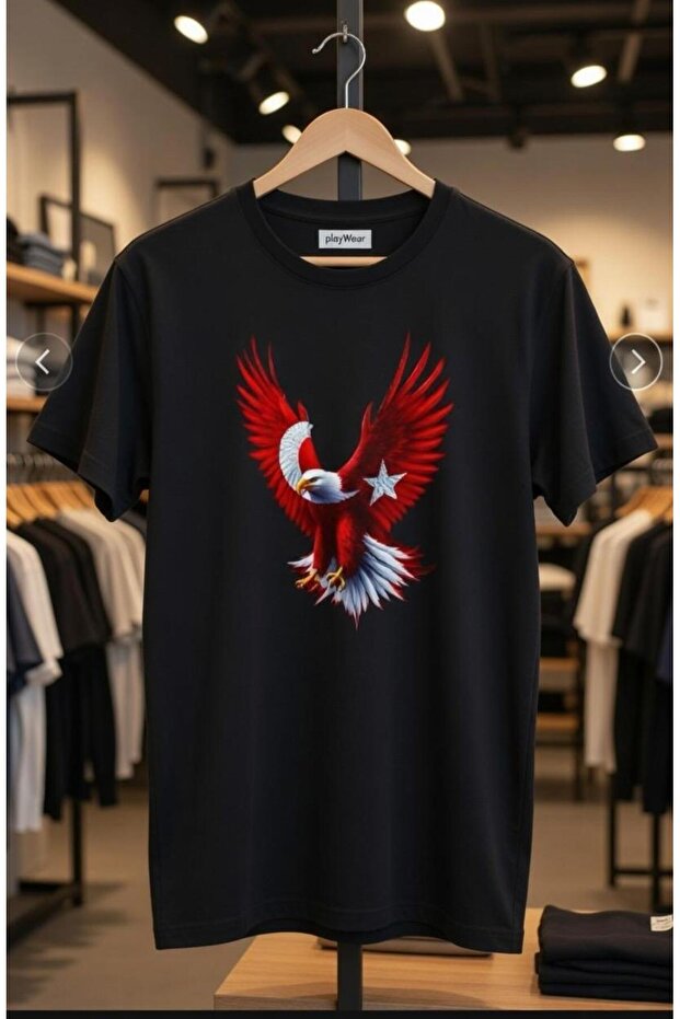 Türkiye Moon Star Turkish Flag Eagle Design Printed 100% Cotton Regular Fit Crew Neck T-Shirt