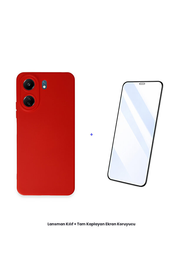 Redmi 13C Launch Case + Full Coverage Antistatic Screen Protector Set - Red - 1