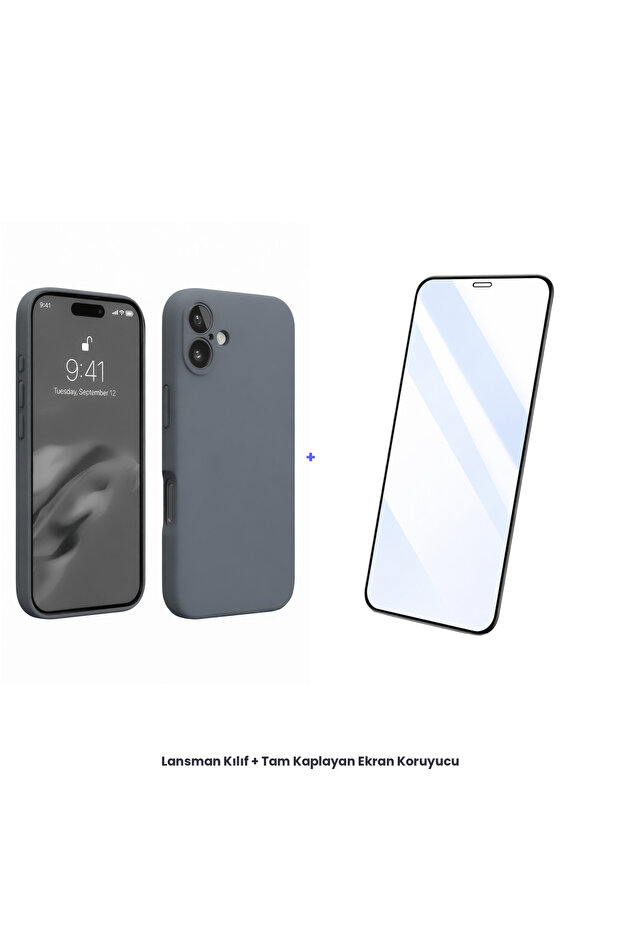 حافظة إطلاق نار على شكل حرف L لهاتف آيفون 16 بلس + مجموعة واقي شاشة مضاد للكهرباء الساكنة بتغطية كاملة - رمادي - 1