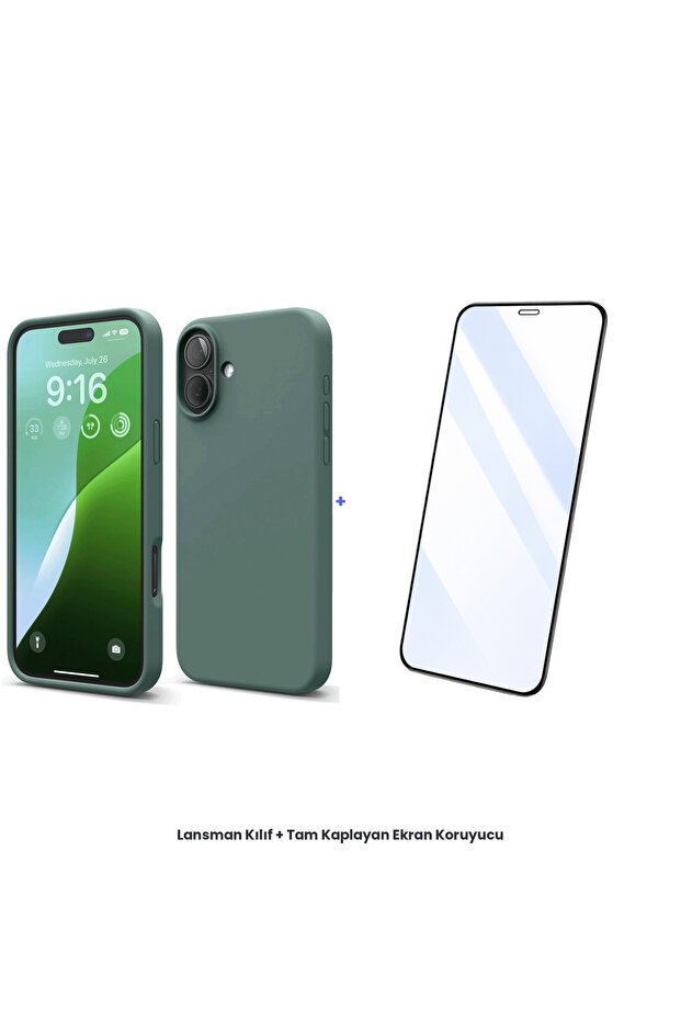 حافظة إطلاق نار على هيئة حقيبة لهاتف آيفون 16 بلس + مجموعة واقي شاشة مضاد للكهرباء الساكنة بتغطية كاملة - أخضر داكن - 1