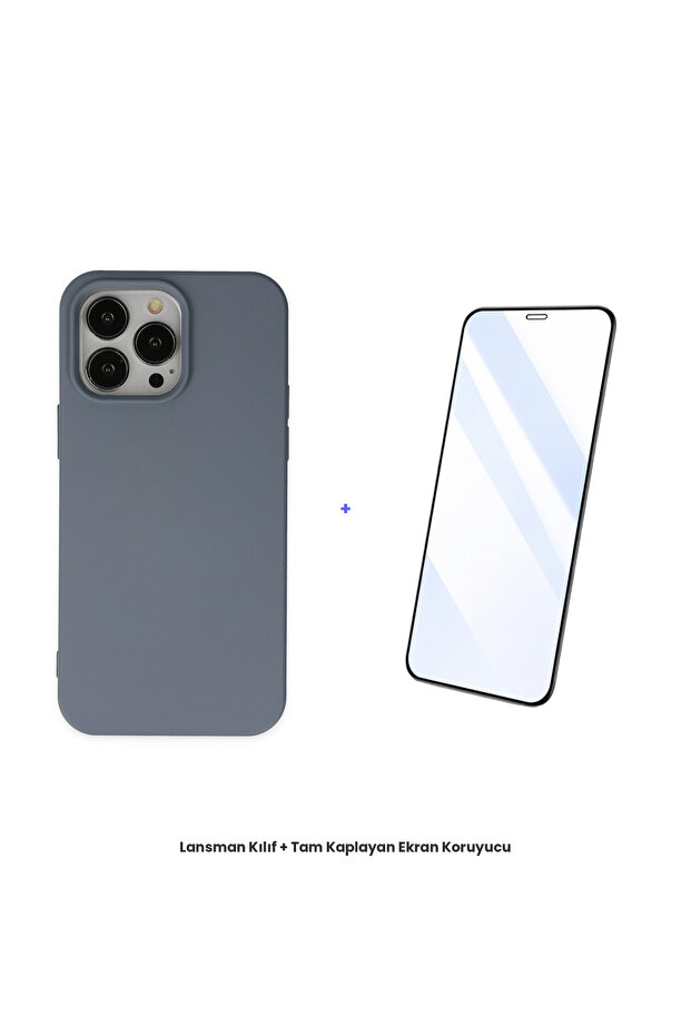 حافظة آيفون 14 برو + مجموعة واقي شاشة مضاد للكهرباء الساكنة - رمادي - 1