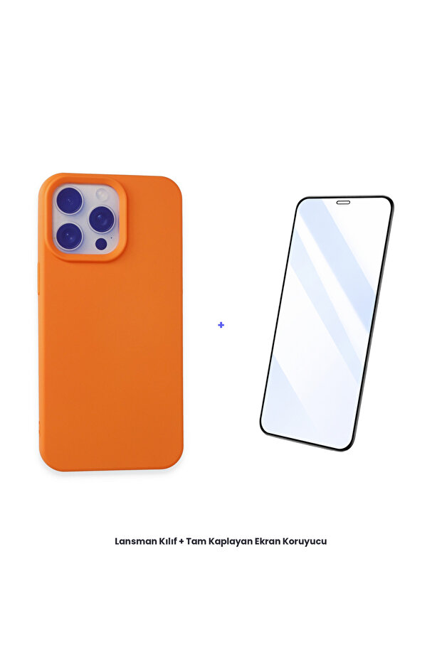 حافظة لانشريشن لهاتف آيفون 15 برو ماكس + مجموعة واقي شاشة مضاد للكهرباء الساكنة - برتقالي - 1
