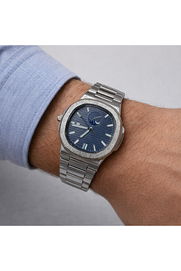 Dark Blue Dial Steel Design Men's Watch