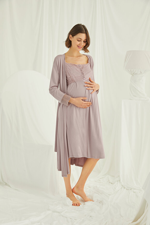 Women'S, Viscose, Square Collar, Lace Maternity Nightgown Set