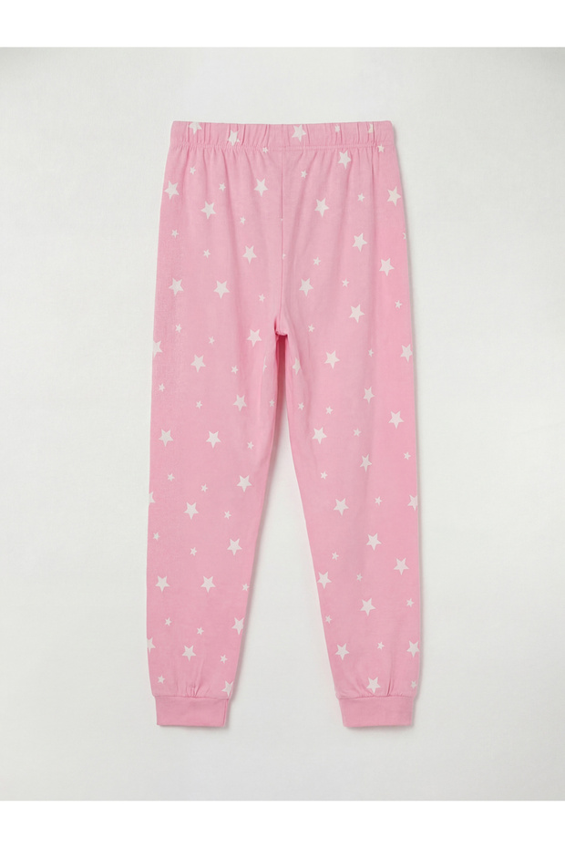 Ecru crew neck Printed baby girl pajama set