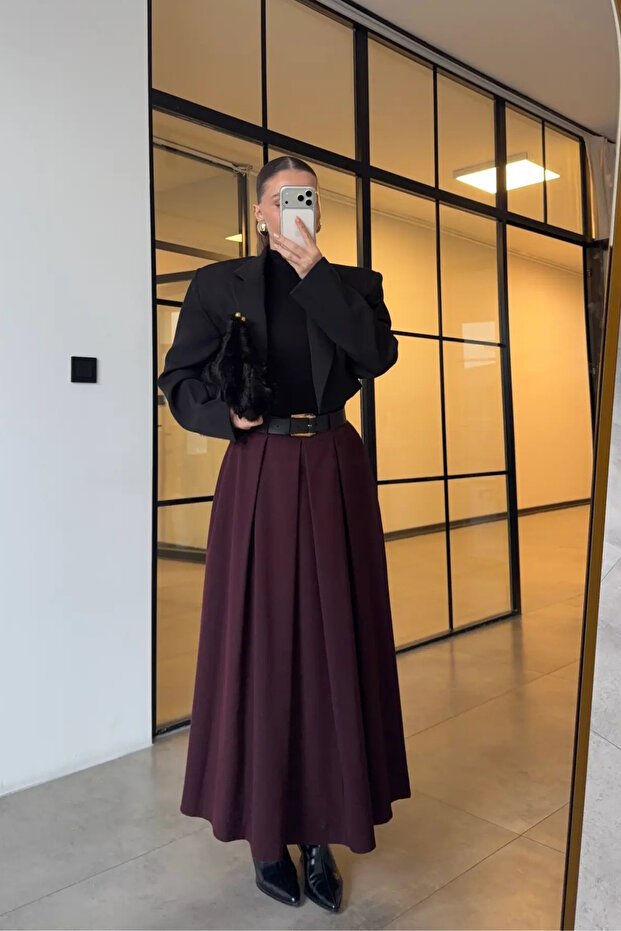 Women's Pleated Belted Maxi Skirt Mulberry