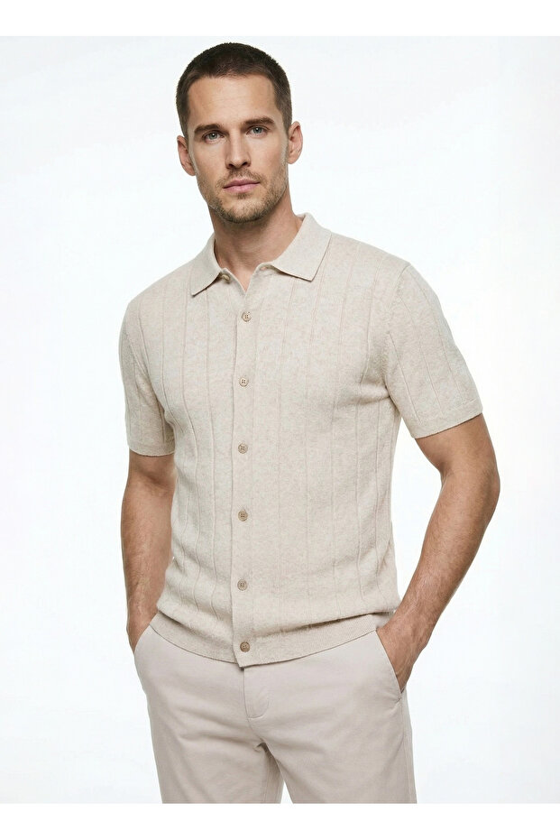 Triko Gömlek, 2XL, Bej - 3