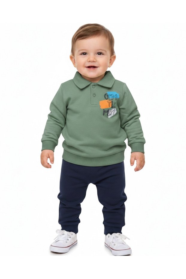 Baby Boy Seasonal Collared Printed 6-9-12-18-24 Months Stylish 2-Piece 100% Cotton Baby Set