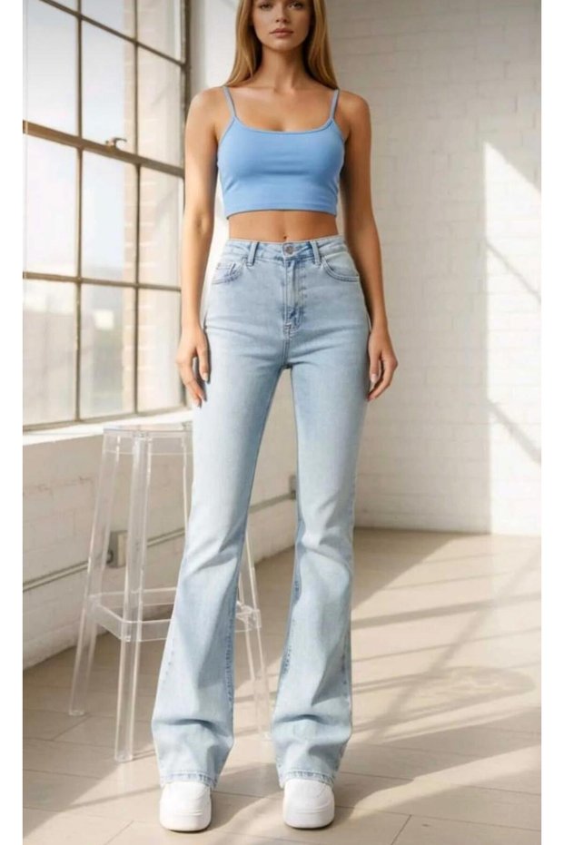New Season Collecting and Shaping Lycra High Waist Women's Spanish-Style Flare Jeans
