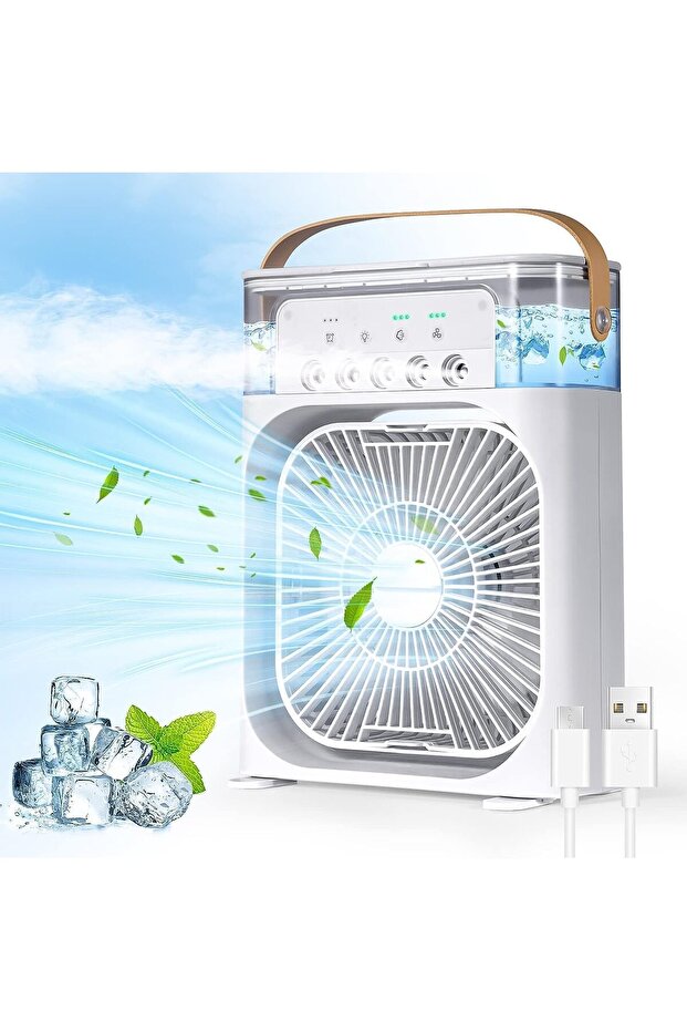 700ml Portable Mini Air Conditioner, USB Evaporative Cooler Fan with LED Light, White