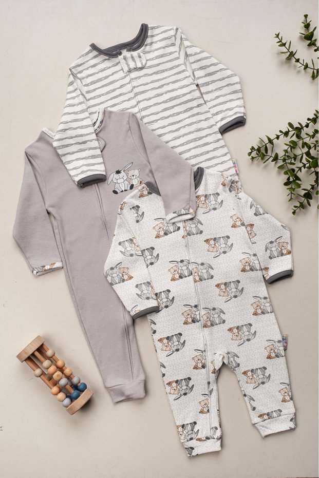 Unisex Baby Boy Baby Girl 100% Cotton 9-18 Months Zippered 3-Piece Patterned Cuffed Jumpsuit Set