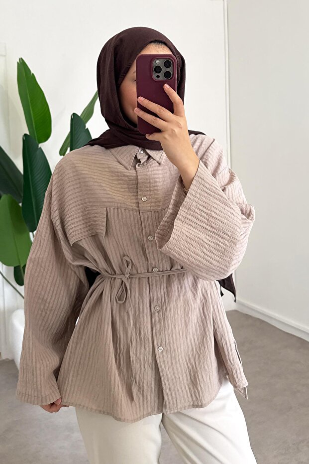 Biyeli Mosso Gömlek - Vizon - 2