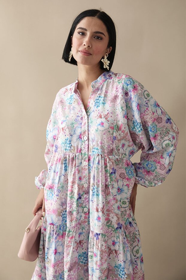 Nergis Çiçeği Lila Mango Elbise - 3