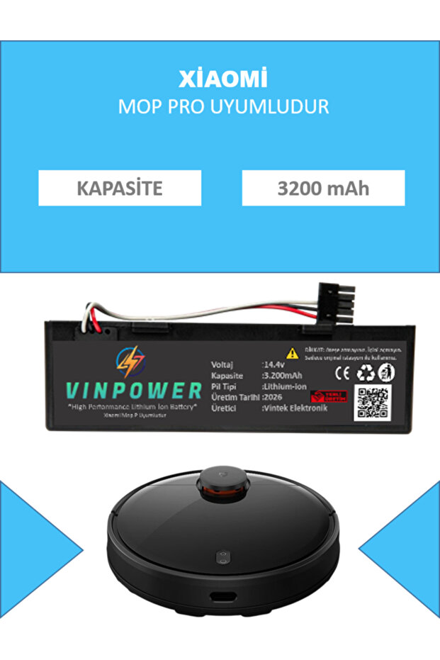 Vinpower MI MOP P Robot Süpürge Uyumlu Batarya 3200 mAh
