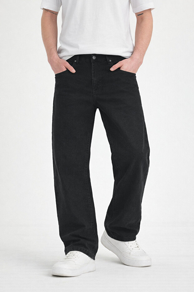 Men's Black Washed Baggy Fit Jeans