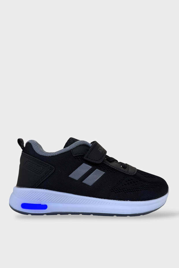 Unisex Lace-Up and Velcro Knitwear Children's Sports Shoes Black - Smoke