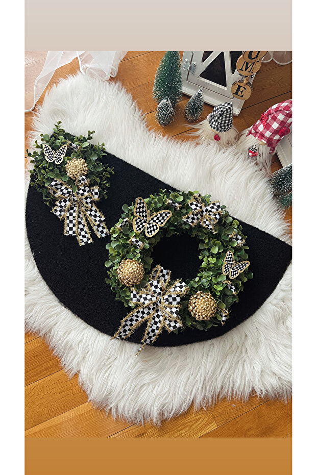 dama kurdeleli kapı süsü paspas takımı - 1