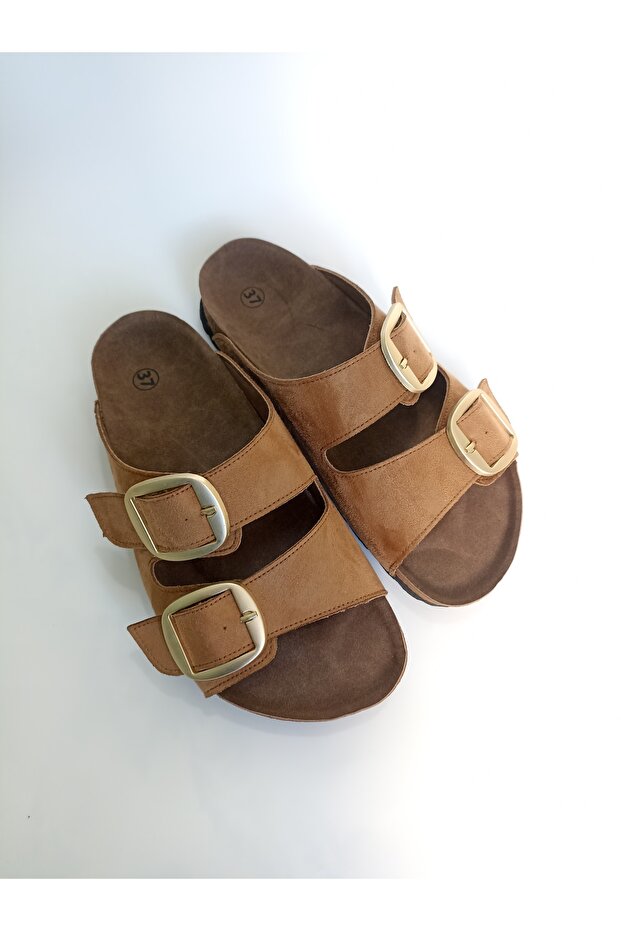 مشبك مزدوج من جلد الغزال الفاخر بلون تان - 3