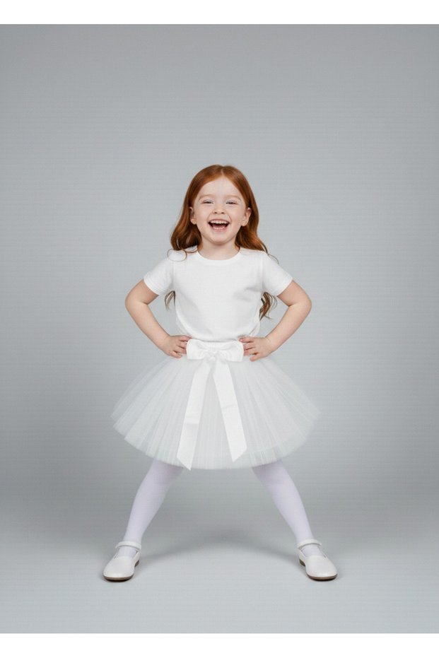 Girl's April 23Rd October 29Th Performance Outfit Solid Color Short Sleeve Red T-Shirt White Tutu Skirt Set