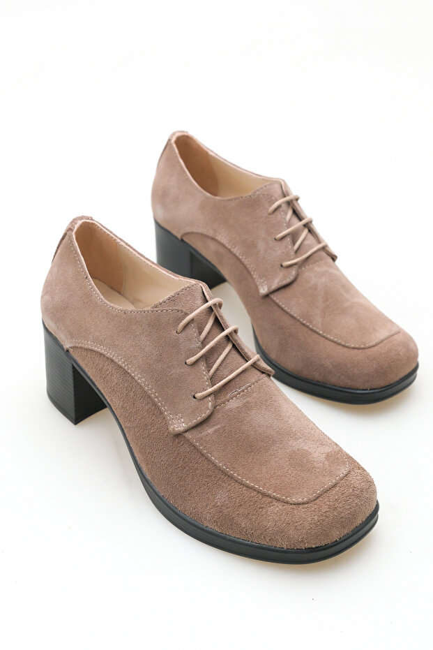 Cordon Genuine Leather Mink Suede Thick Heeled Women's Loafer Shoes