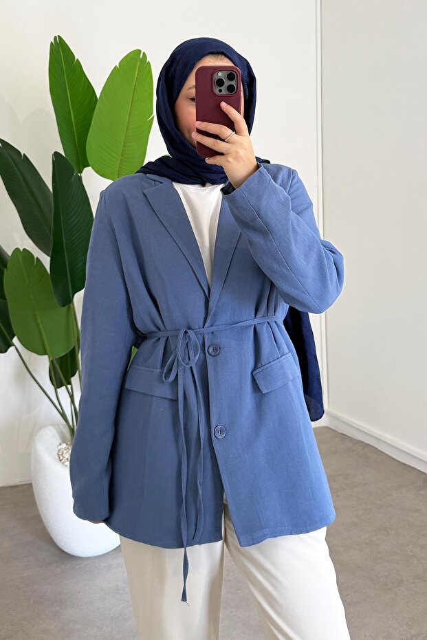 Keten Ceket - İndigo - 1