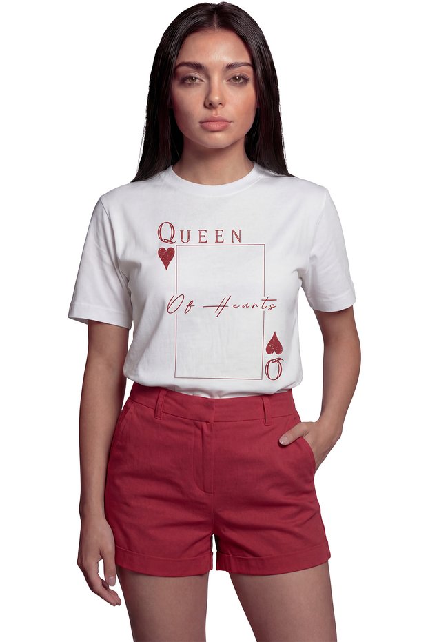 "Queen of Hearts" Playing Card Themed Printed 100% Cotton Relaxed Fit Premium Women's T-Shirt
