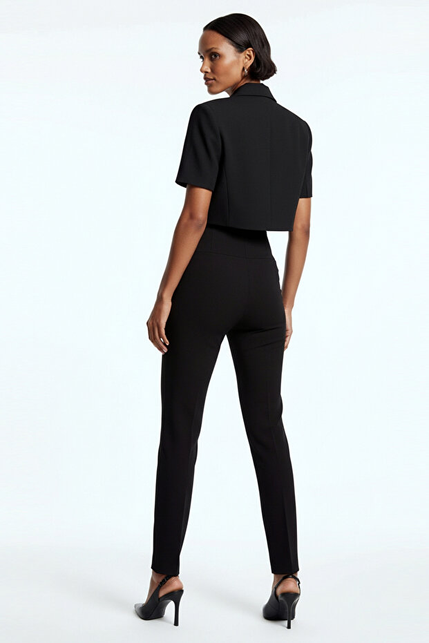 Single Button Black Crop Jacket - 4