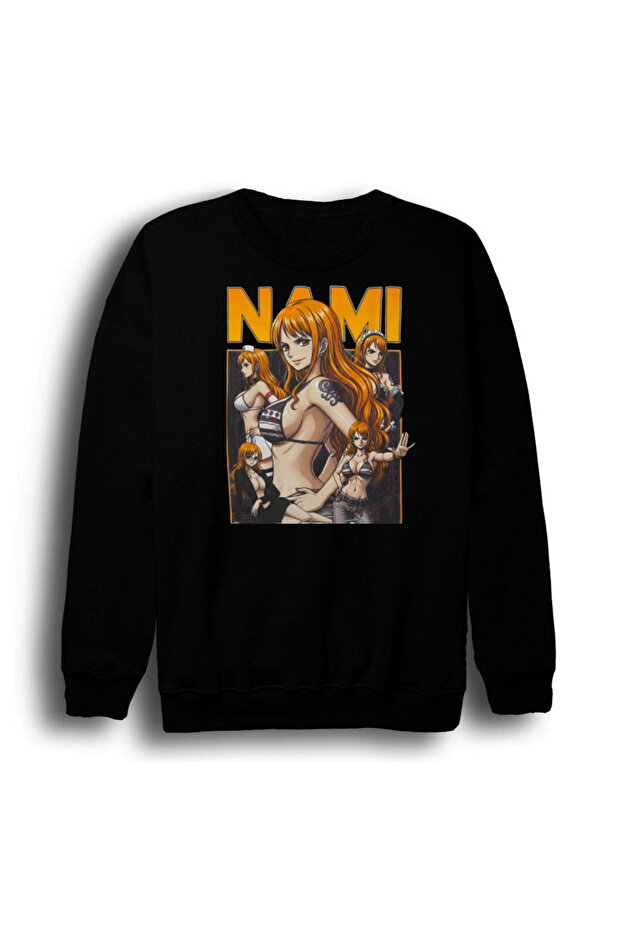 One Piece - Nami - Anime Printed Unisex 100% Cotton Crew Neck Black Sweatshirt