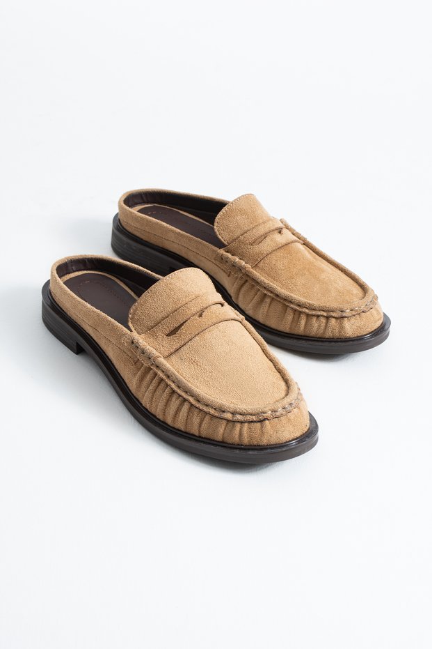 Women's Sand Suede Sabo Loafer – Stylish Moccasin Slippers Casual Shoes