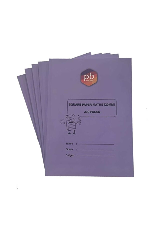 PB A4 NOTEBOOK SET OF 5 SQUARE PAPER MATHS (20MM) 200 PAGES, 80 GSM PAPER, 250 GSM COVER