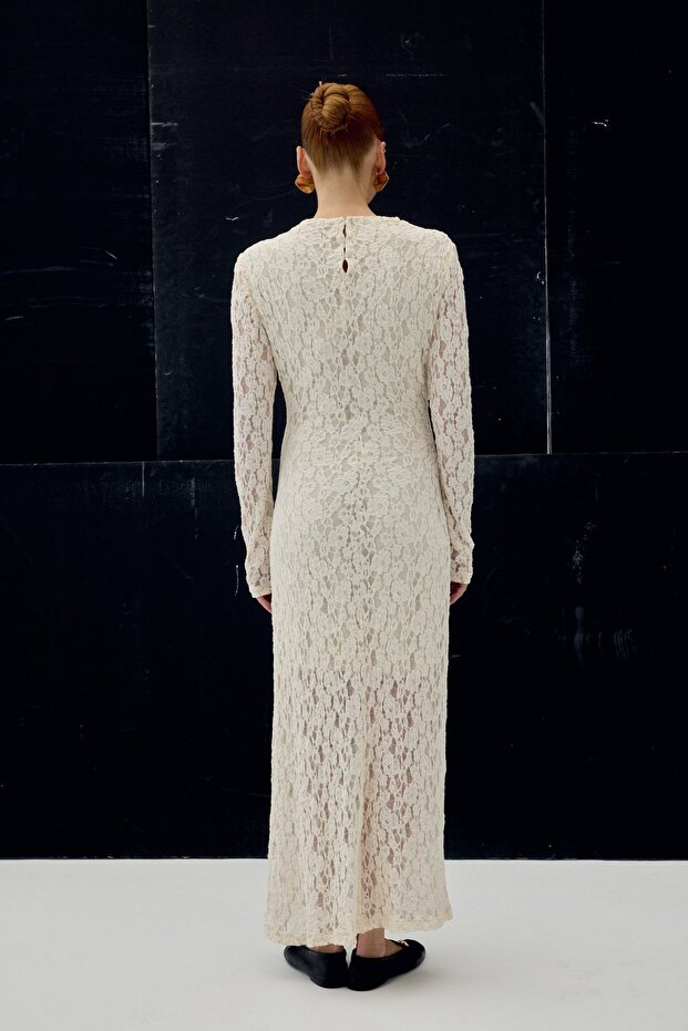 Dantel Elbise - Bej - 8