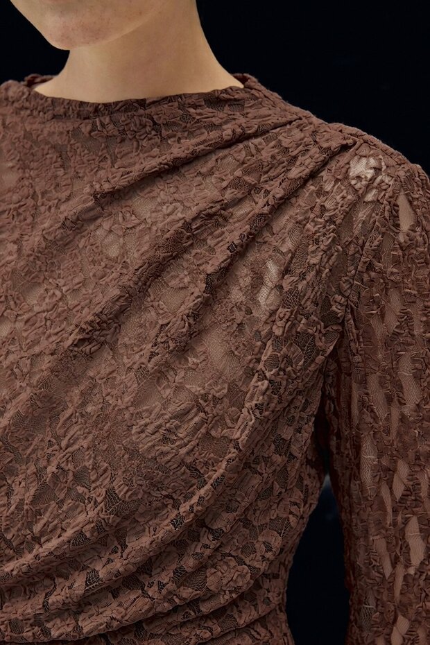 Dantel Elbise - Kahve - 6