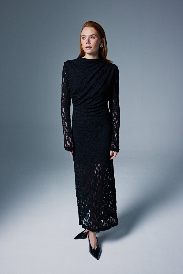 Dantel Elbise - Siyah - 3