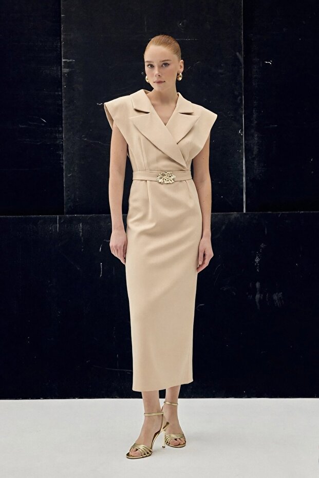Accessory Detailed Maxi Dress - Beige