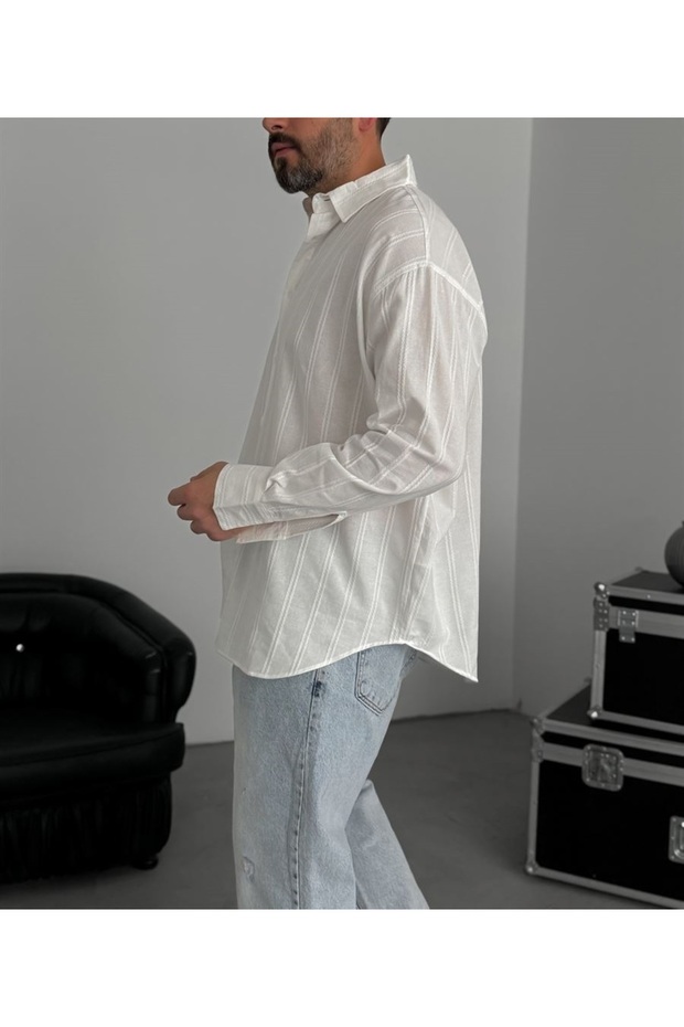 Oversize Örme Keten Gömlek - 5
