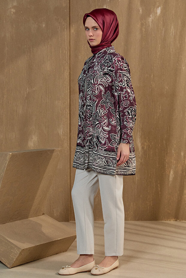 Çiçek Desenli Düğmeli Tunik - 3