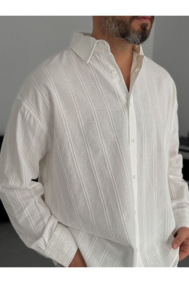 Oversize Örme Keten Gömlek - 3