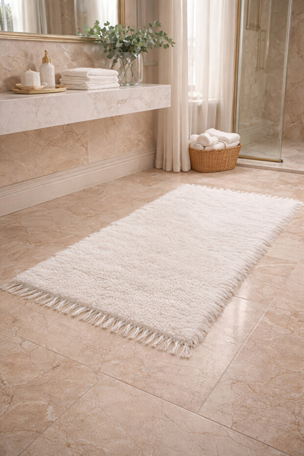 El Woven Bamboo Viscose Soft Yarn 70X140 cm P Plush H Rug Doormat White