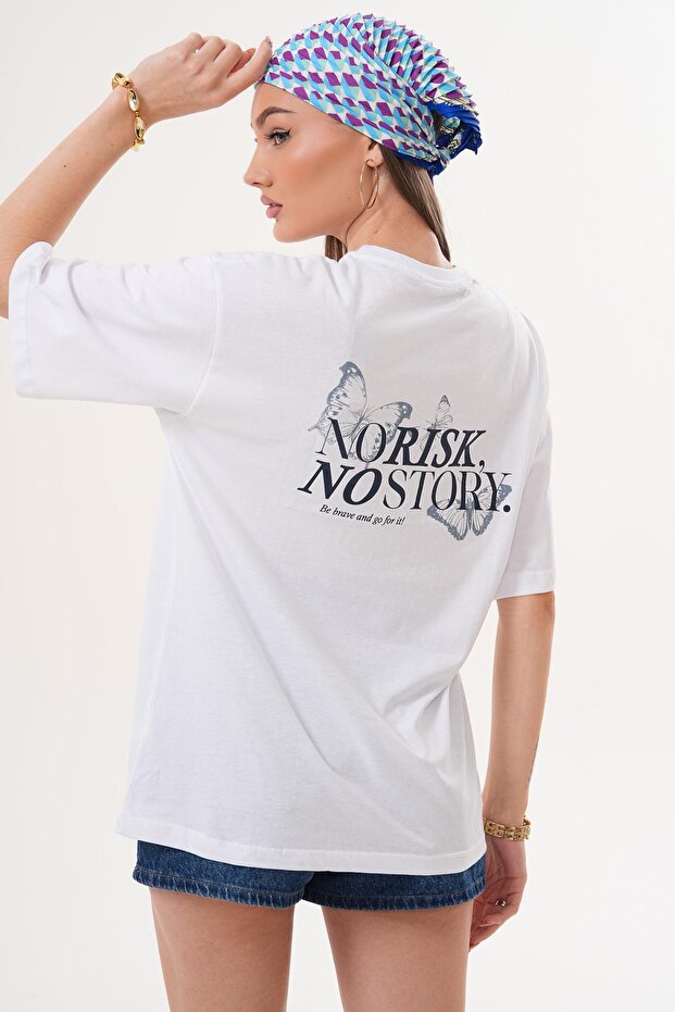 Women's Back Print Detailed Crew Neck Oversize T-Shirt 260261