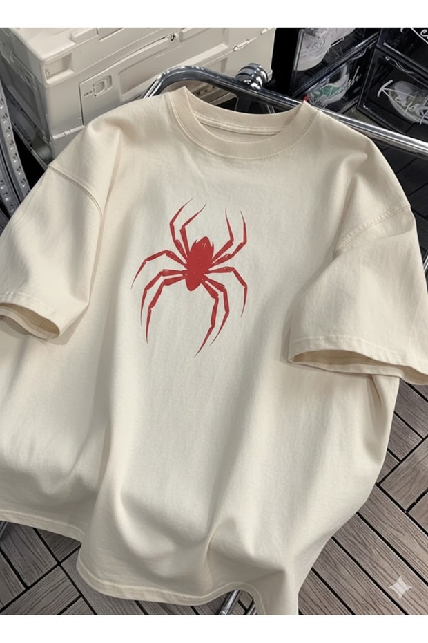 Spider Printed Men's Oversize T-Shirt - Men's Short-Sleeved Oversized T-Shirt