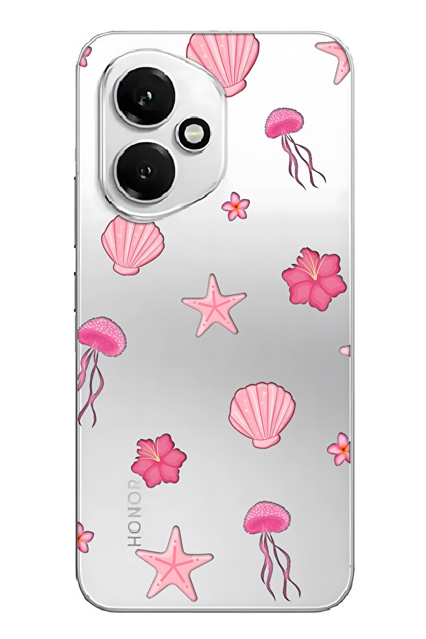 غطاء هاتف شفاف بنمط البحر الوردي متوافق مع هونور 400 - 1