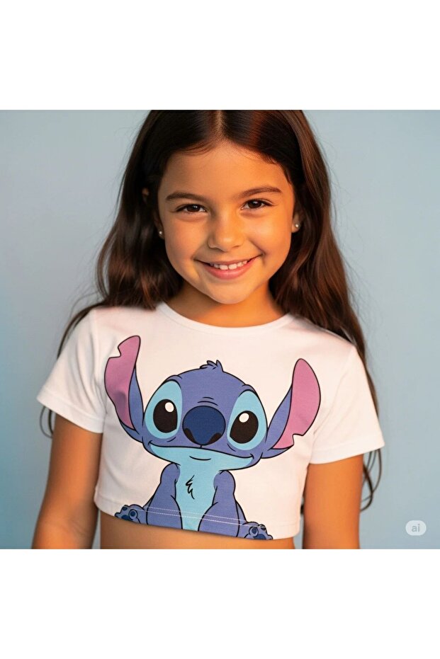 Children's Short Sleeve Stitch Printed 100% Cotton Crop T-Shirt