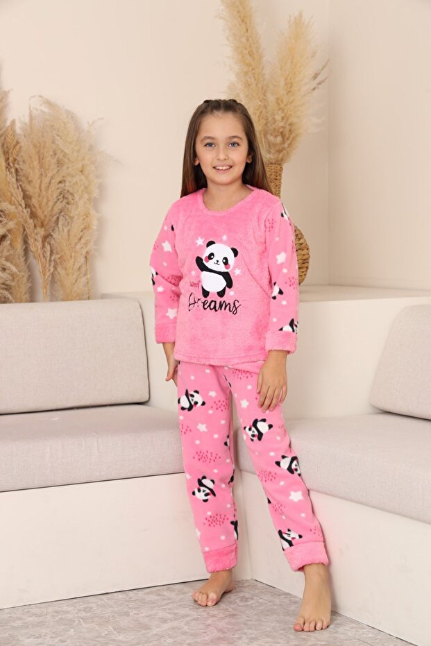 My Little One's Cicileri Panda Patterned Welsoft Girls' Pajama Set-Pink - Pink