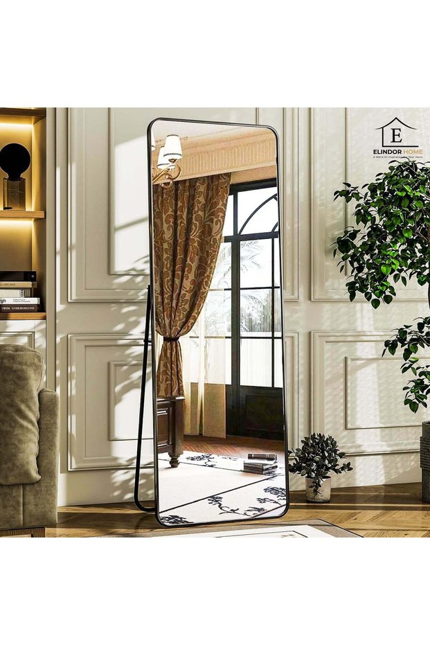 ® Decorative Black Floor Mirror, Vertical, Rectangular, Rounded Corners, 150x40 cm