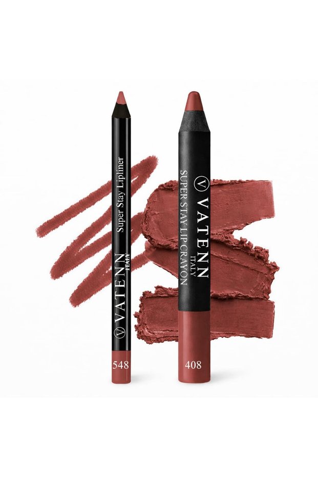 Super Stay Lipliner 548 Night & Super Stay Lip Crayon 408 SALEM, Combo – Matte Finish, Non-Dryin