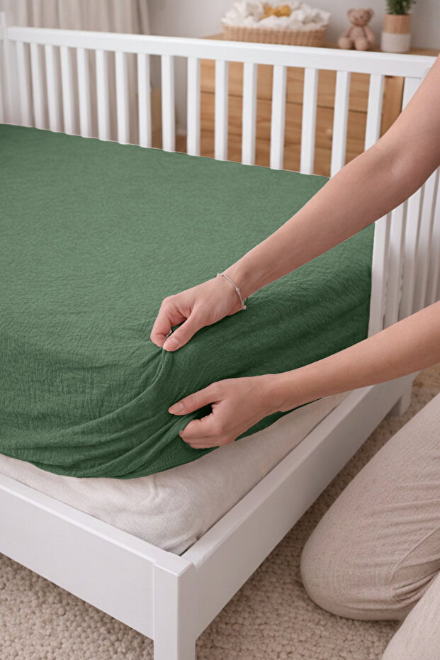 100% Organic Cotton 2 Layer Muslin Elastic Baby Sheet 70X140 cm | Breathable Soft Crib Sheet